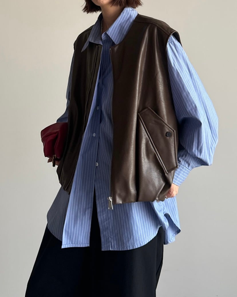 synthetic leather vest/2color | F A S H I R U