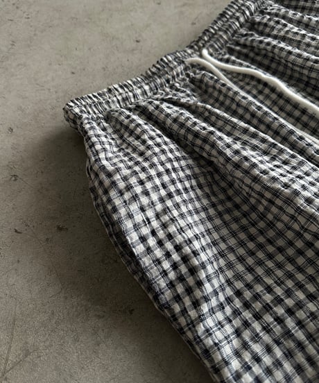 linen cotton check easy pants/2color