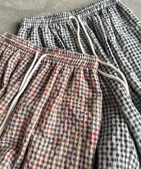 linen cotton check easy pants/2color