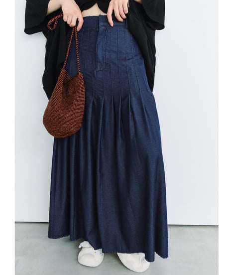 distressed detail pleated skirt / 2color / 2size