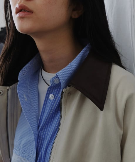 Leather Collar Suede Drawstring Jacket / 2color