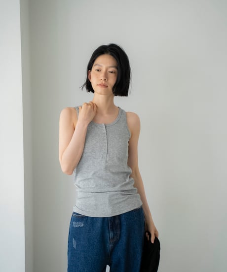 layered henley neck tank top