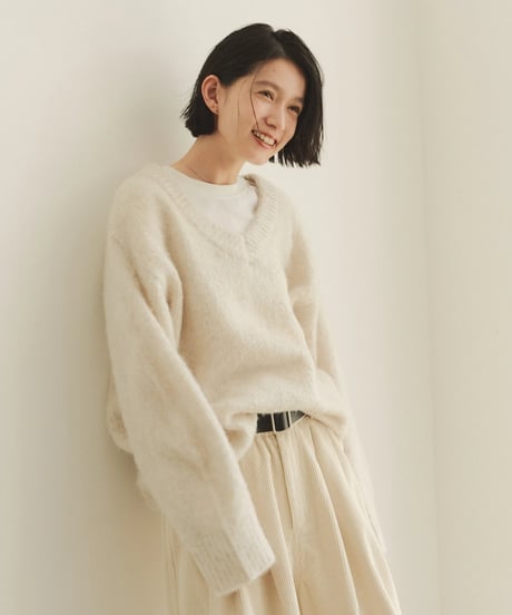 V neck mohair blend mixed color knit/4color