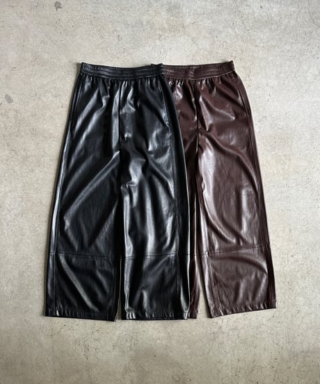【FINE】synthetic leather wide pants /2size/2color