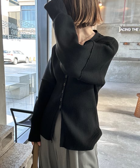 curved form V neck cardigan/3color