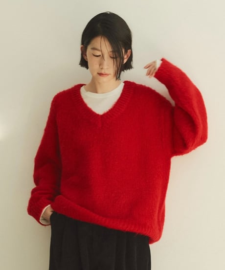 V neck mohair blend mixed color knit/4color