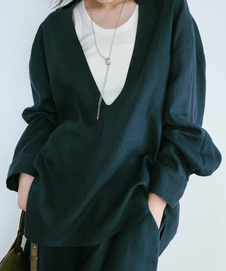 【setup対応】relaxed open linen shirt / linen tuck shorts /2color