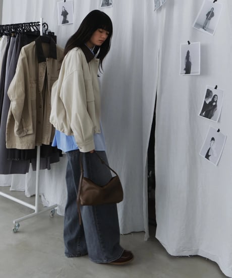 Leather Collar Suede Drawstring Jacket / 2color