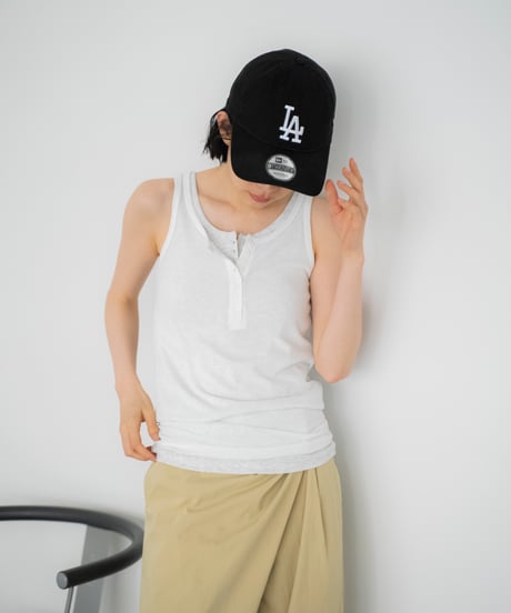 layered henley neck tank top