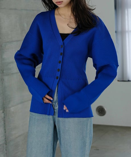 curved form V neck cardigan/3color
