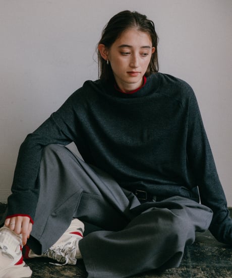 wool blend mock neck knit with colored edge/3color