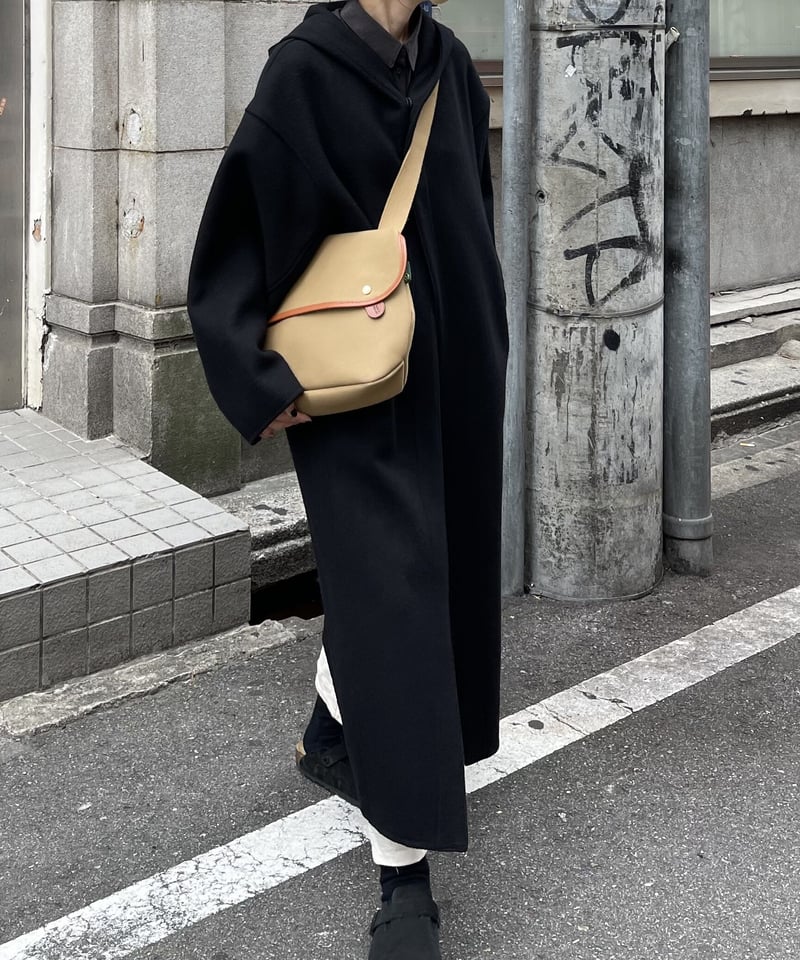 wool melton hoodie long coat/2color | F A S H I