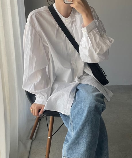 stand collar volume sleeve blouse/2color