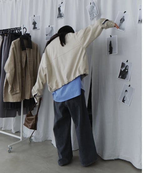 Leather Collar Suede Drawstring Jacket / 2color