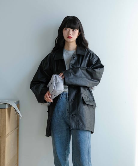 leather like shirt jacket/3color