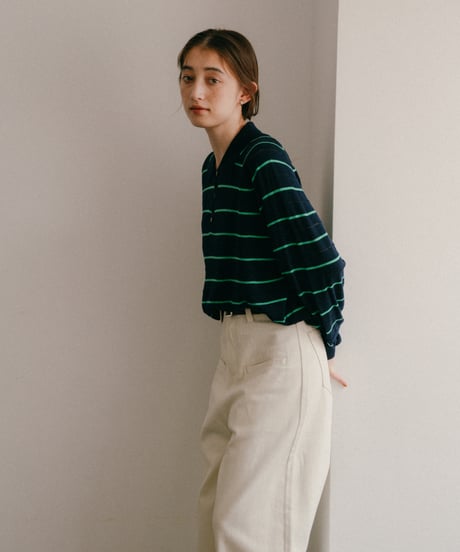 wool blend border polo sweater/3color