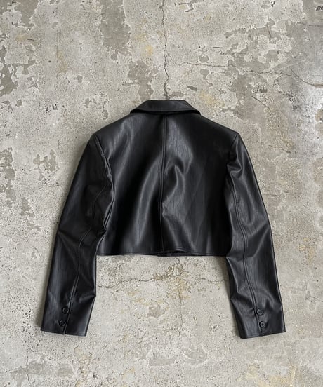 cropped fake leather jacket/2color