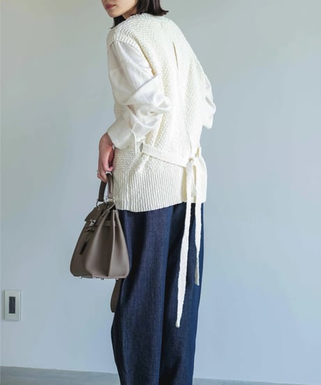 back open knit vest/2color