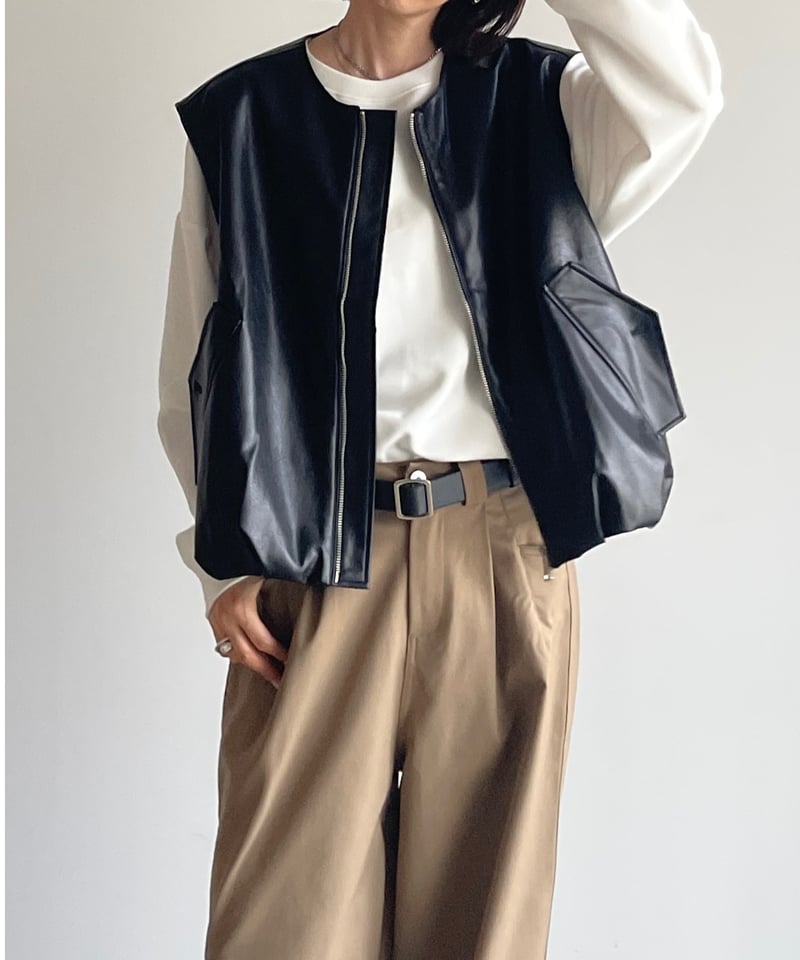 Fashiru シンセティックレザーベスト