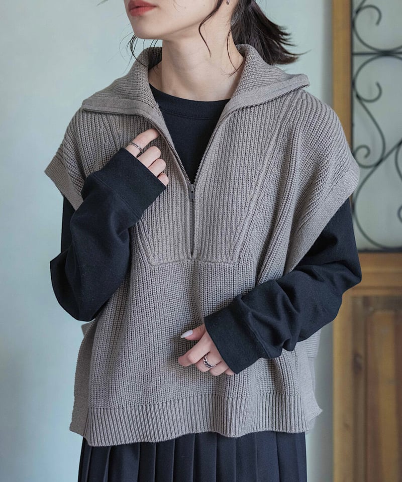 【新品タグ付き】fashiru  ファシル　half zip knit vest