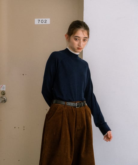 wool blend mock neck knit with colored edge/3color