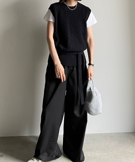 back open knit vest/2color