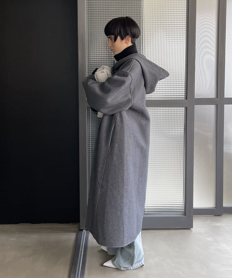 wool melton hoodie long coat/2color | F A S H I