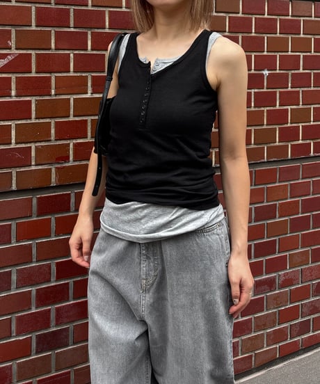 layered henley neck tank top