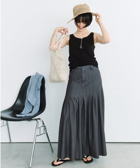 distressed detail pleated skirt / 2color / 2size