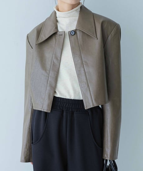 cropped fake leather jacket/2color