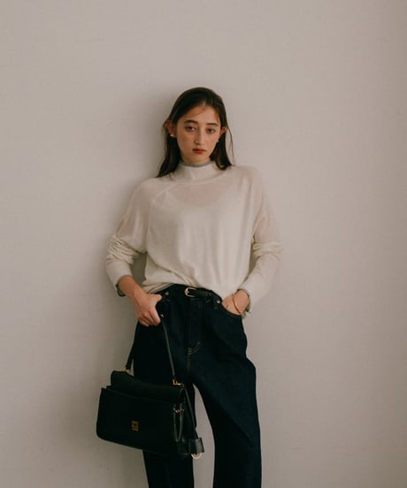 wool blend mock neck knit with colored edge/3color