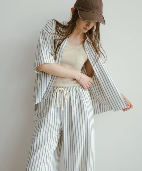 【setup対応】soft stripe short sleeve shirt / soft stripe easy pants /2color