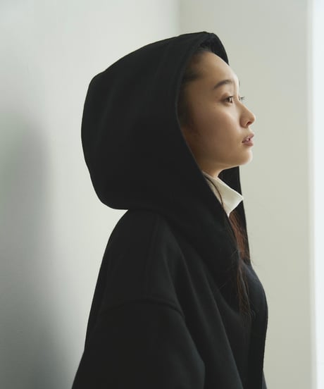 wool melton hoodie long coat/2color