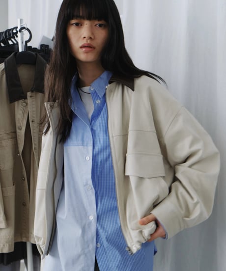 Leather Collar Suede Drawstring Jacket / 2color
