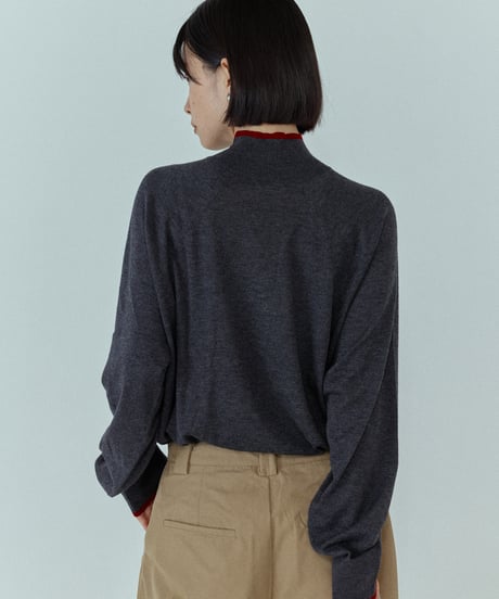 wool blend mock neck knit with colored edge/3color