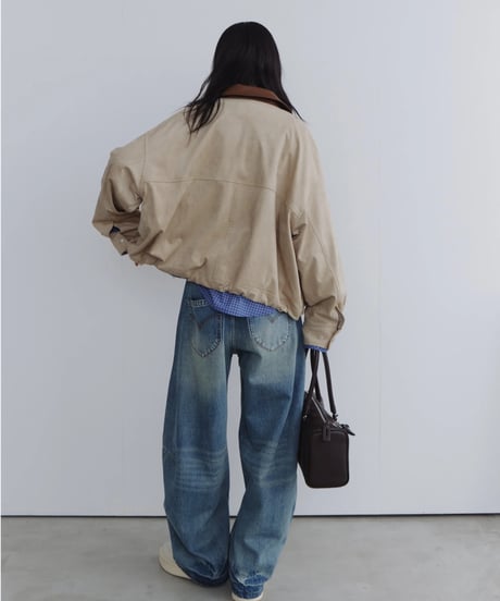 Leather Collar Suede Drawstring Jacket / 2color