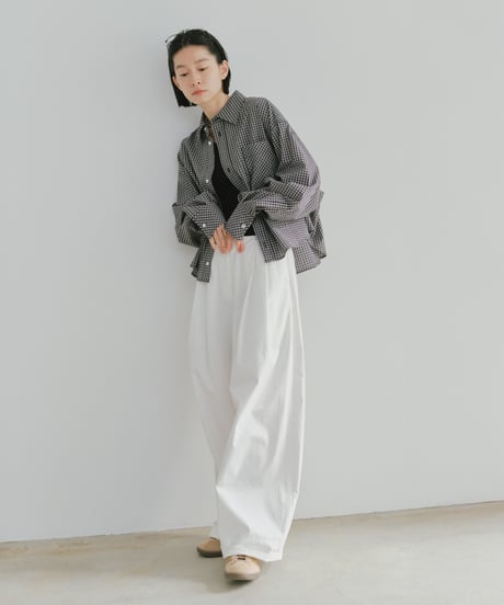 tucked wide cotton pants / 2size / 3color