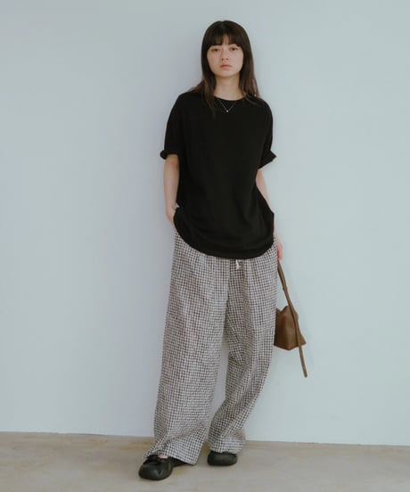 linen cotton check easy pants/2color