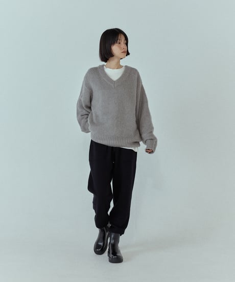 V neck mohair blend mixed color knit/4color