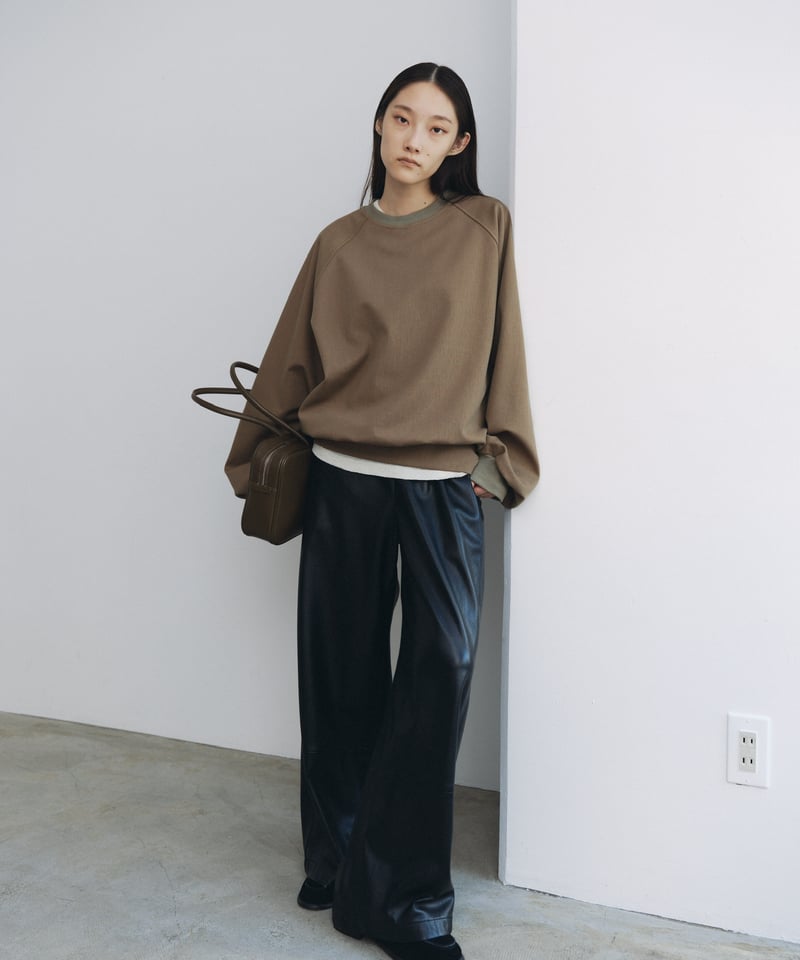 FINE】synthetic leather wide pants /2size/2colo