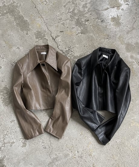 cropped fake leather jacket/2color