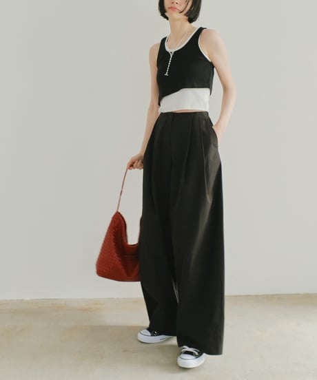 tucked wide cotton pants / 2size / 3color