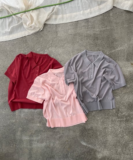 sheer polo knit shirt (short sleeve)