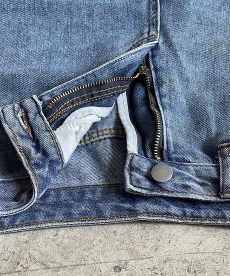 cut off wide denim pants/2size