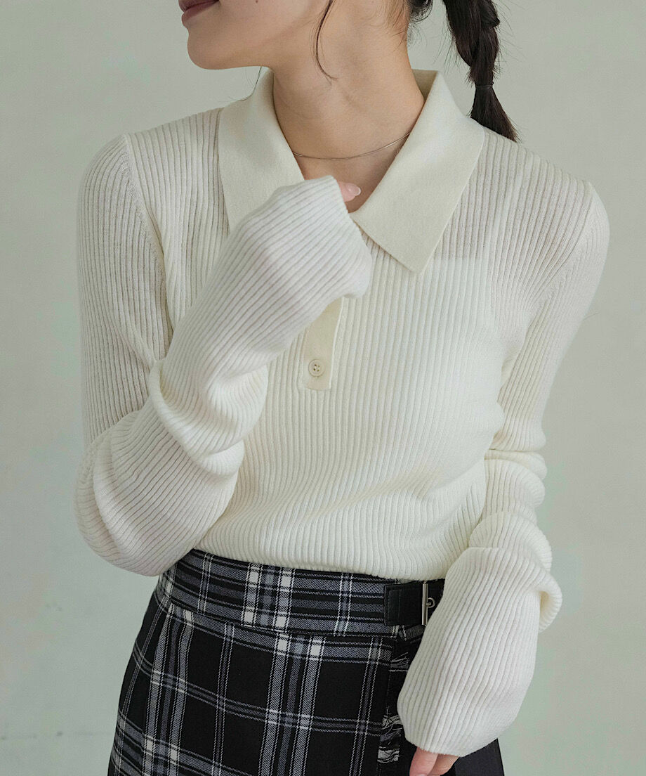 FASHIRU wool blend polo knit sweater