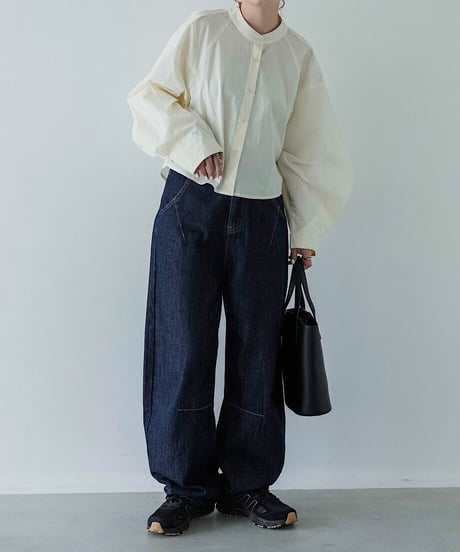 collarless volume sleeve blouse/2color