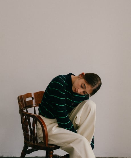 wool blend border polo sweater/3color