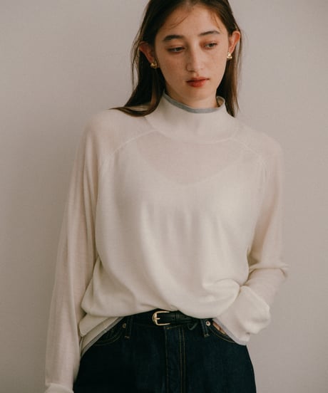 wool blend mock neck knit with colored edge/3color