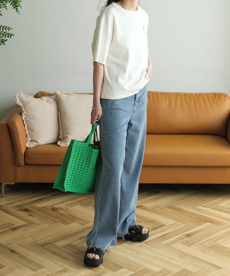 cut off wide denim pants/2size
