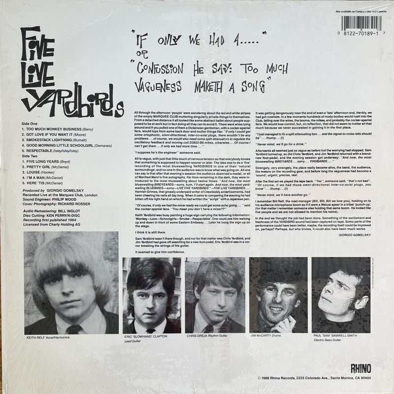 THE YARDBIRDS レコード　UK盤　 reissue THE YARDBIRDS / Five Live Yardbirds | Oscillato